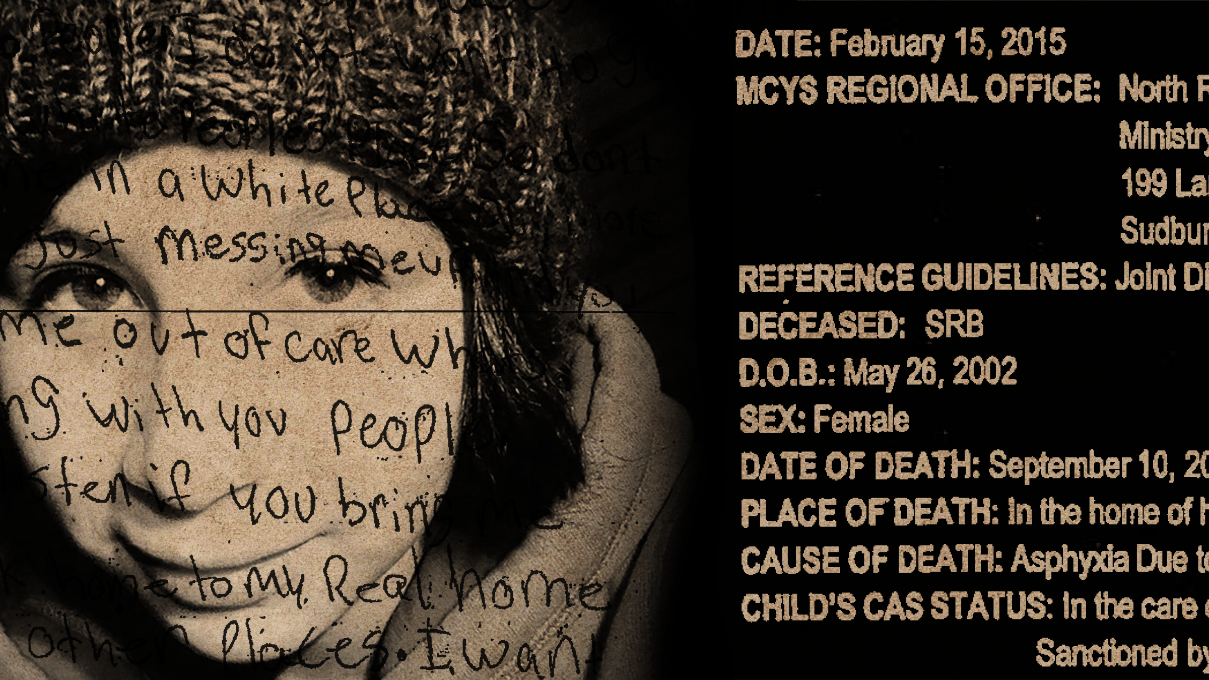 Composite image of a young girl's face and text