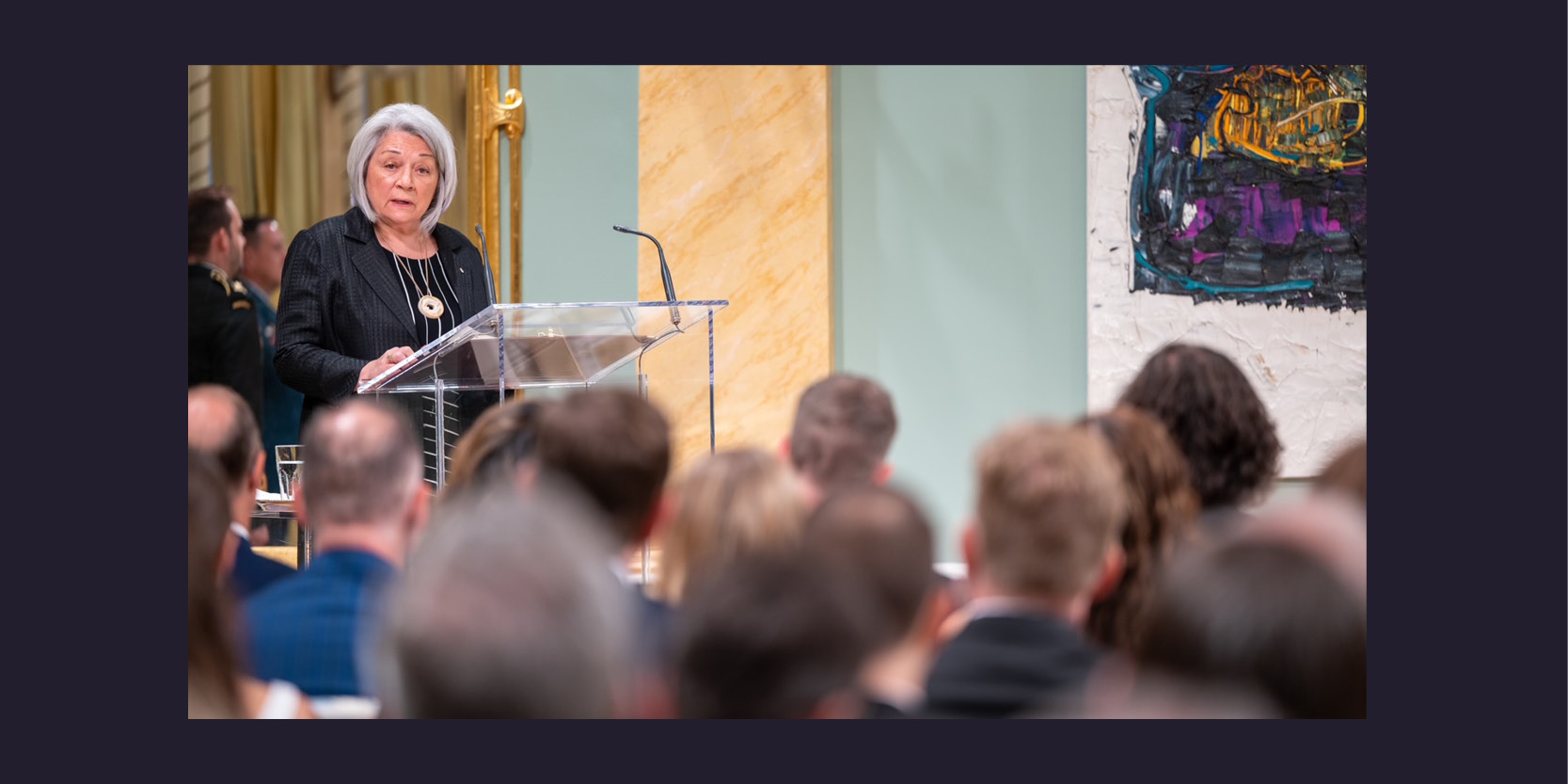 Her Excellency the Right Honourable Mary Simon, Governor General of Canada, presides over the Michener Awards ceremony in June 2023.